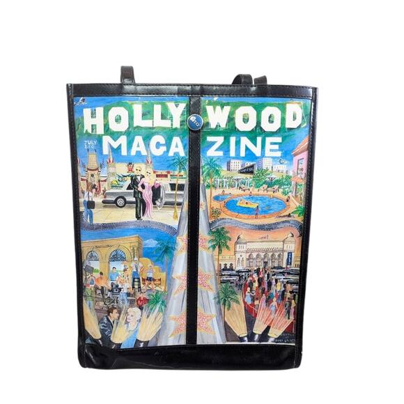 Vintage Handbags - Lutci Vintage Black Hollywood Movies Magazine Anna Silvey Illustration Tote Bag